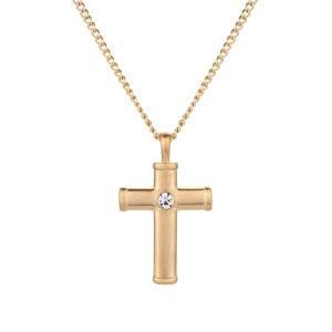 Gold-Plated Stainless Steel Diamond Polished Cross Pendant Necklace