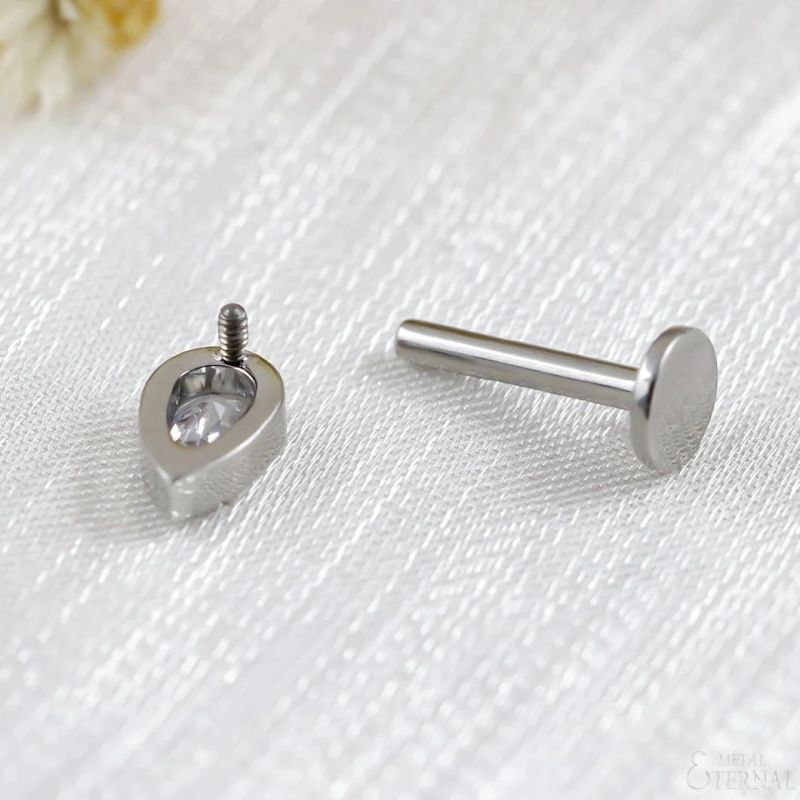 Eternal Metal ASTM F136 Titanium Teardrop Shaped CZ Internally Threaded Labret Body Piercing