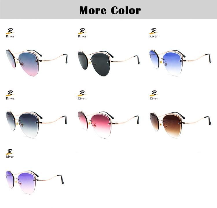 Hot Selling Custom Logo Round Stock Half Frame Women Sunglasses
