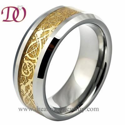 Custom Wholesale Fashion Jewelry 18K Gold Celtic Dragon Inlay Tungsten Ring