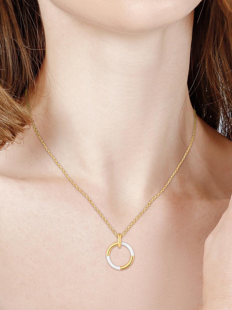 Gold Plated Jewelry 925 Sterling Silver Circle White Enamel Necklace