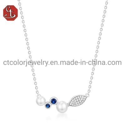 Fashion Cubic Zirconia Pearl Silver Simple Single Pearl Necklace Chain Necklace Fashion Jewelry