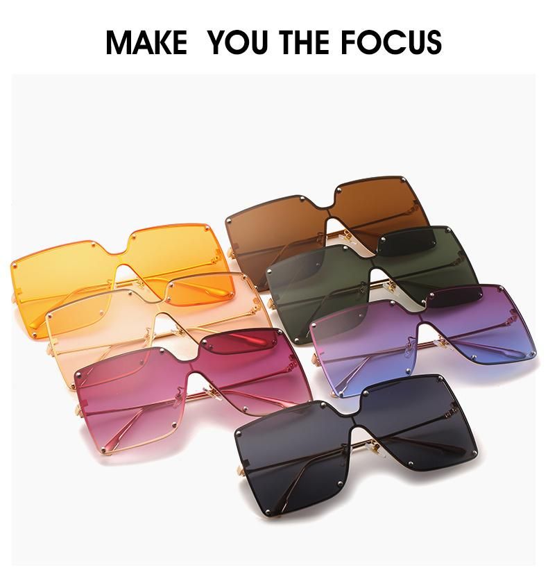 Metal Big Frame One-Piece Sunglasses Female European and American Trend Jelly Color Sunglasses Square Ocean Lens Glasses