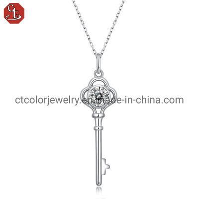 Fashion jewelry women&prime;s necklace key pendant &amp; necklace moissanite 925 Sterling silver jewelry for girls