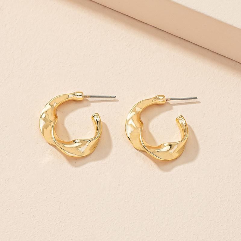 Twisted Crushed Design Fashion Ladies Imitation Jewellery Alloy Mini Hoop Earrings 18K Gold Plated Chunky Ears for Trendy Women Girls