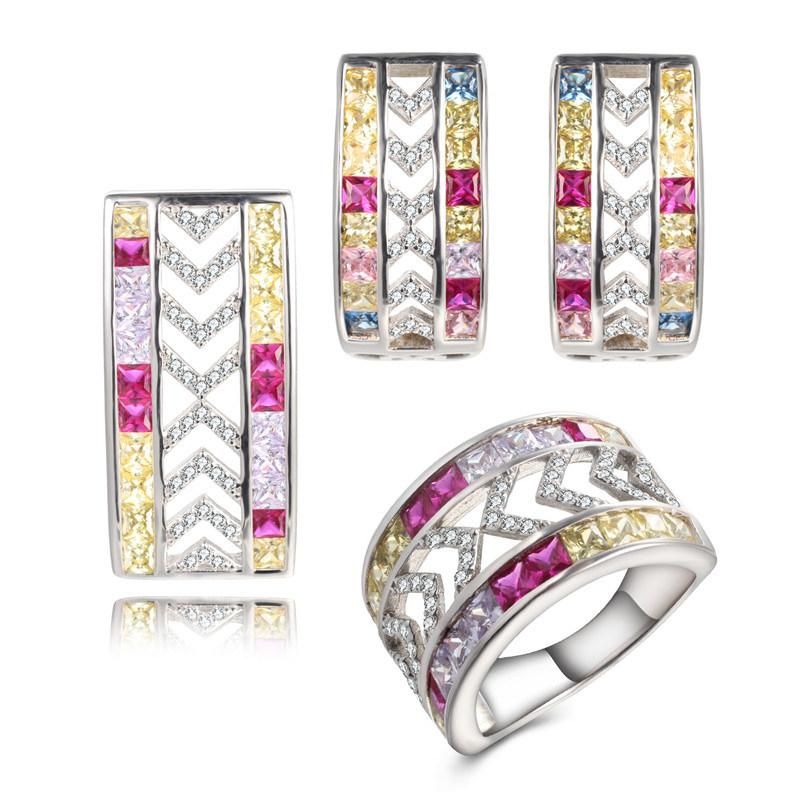 925 Silver Wholesale Earring Pendant and Ring Rainbow Jewelry Sets for Promotion