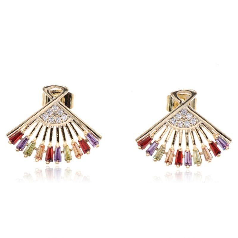 Gold Plated Fashion Jewelry Scalloped Zircon Earrings