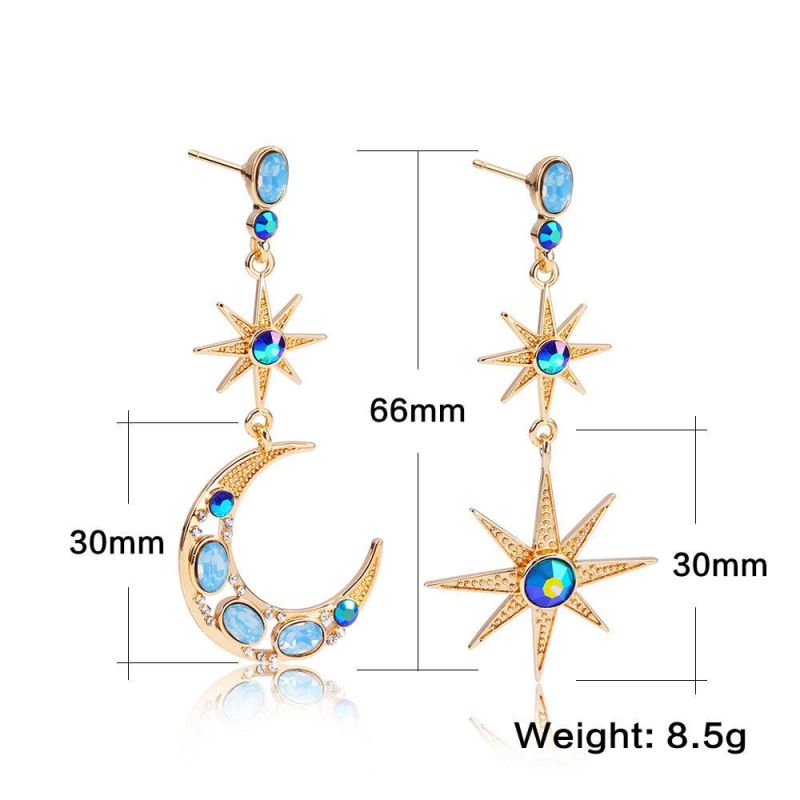 Esymmetry Star and Moon Stainless Steel Needle Earring Jewelry
