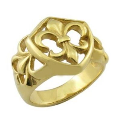 Men&prime;s Stainless Steel Gold Fleur-De-Lis Ring