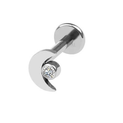 Eternal Metal ASTM F136 Titanium Internally Threaded Moon with White Cubic Zircon Labret Piercing