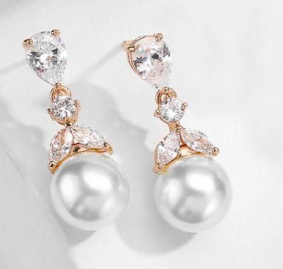 Wedding Pearl Earring Jewelry, Wedding CZ Earring Bridal Pearl Earring, Bridesmaide Pearl Jewelry