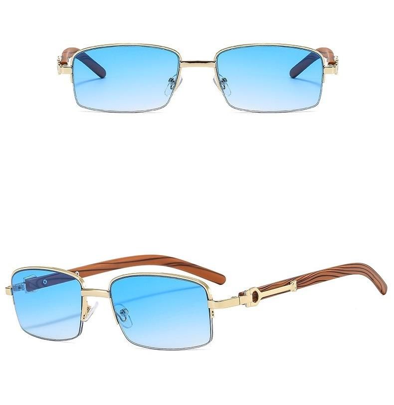 Metal Color Wood Grain Fashion Retro Brand Sunglasses