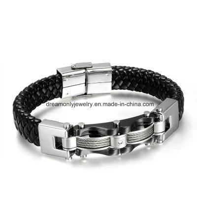 Punk Black Braided Leather Bracelet Magnetic Buckle Simple Style Fashion Bangle