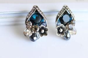 Austrian Dark Blue Crystal Fashion Flower Princess Stud Earrings Costume Jewelry Jewellery for Women Girls Ladies