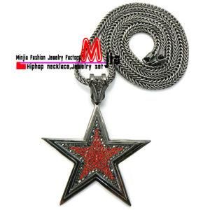Iced out Pave Star 3D Pendant &amp; 36&quot; Chain High Quality Necklace - MP423