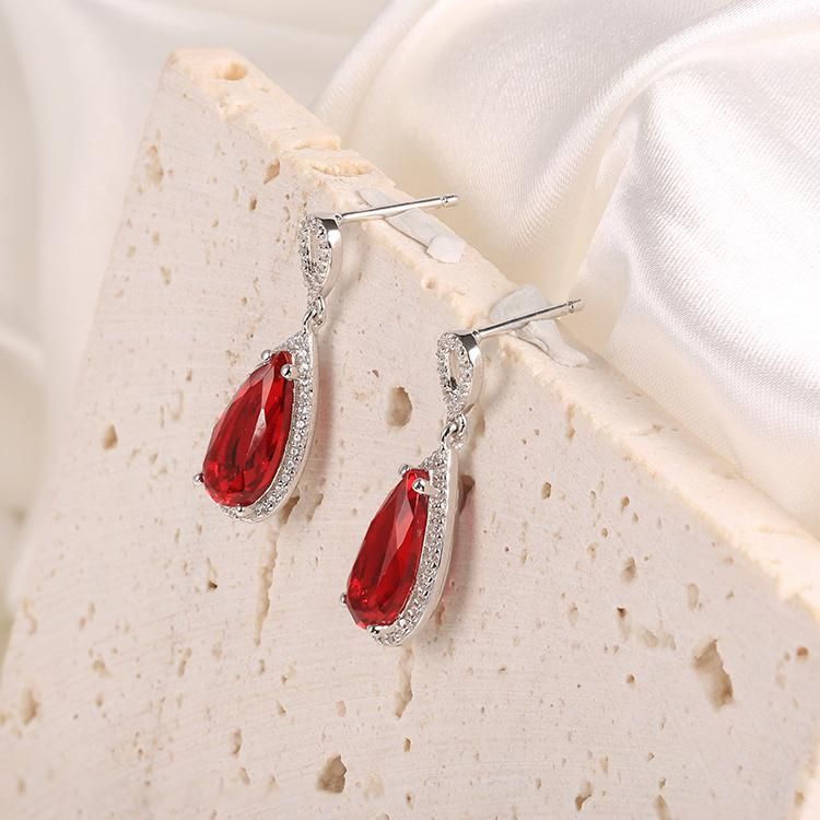 Fashion Accessories 925 Silver Big Red Cubic Zirconia Factory Wholesale Fashion Jewelry Trendy 2022 Women Jewellery Luxury Earrings