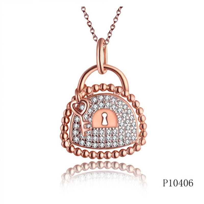 Rose Gold Plating Heart Lock Perle Effect Silver Pendant