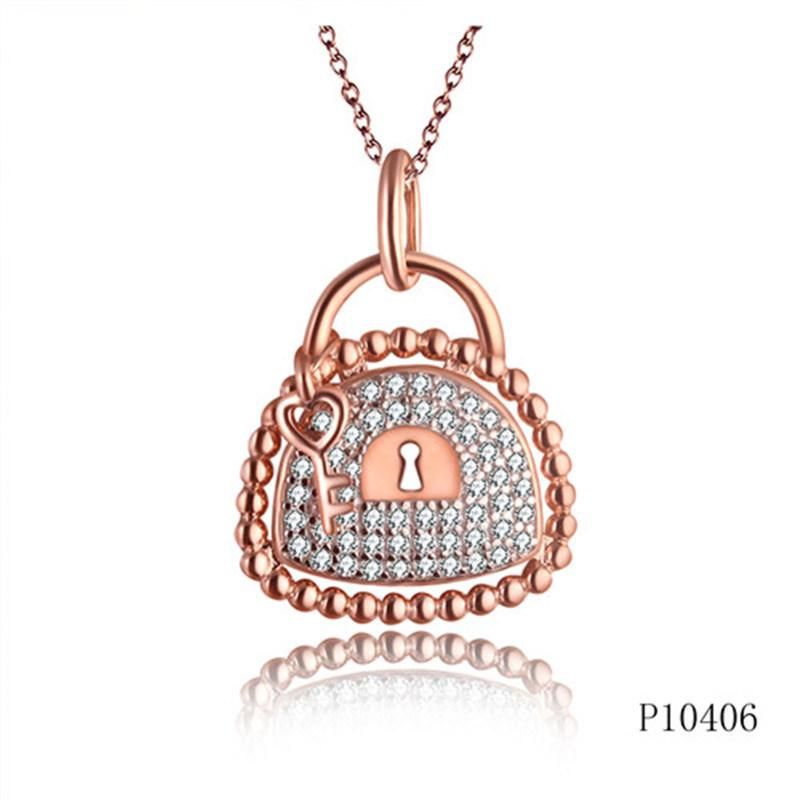 Rose Gold Plating Heart Lock  Perle Effect  Silver Pendant