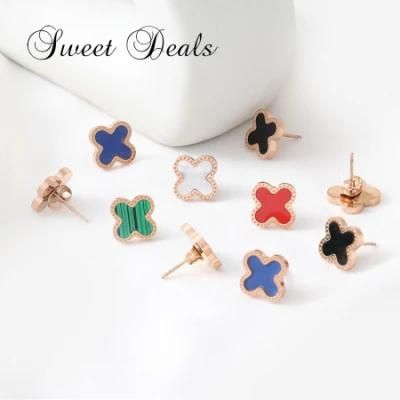 Fashion Jewelry Titanium Steel Clover Stud Earrings