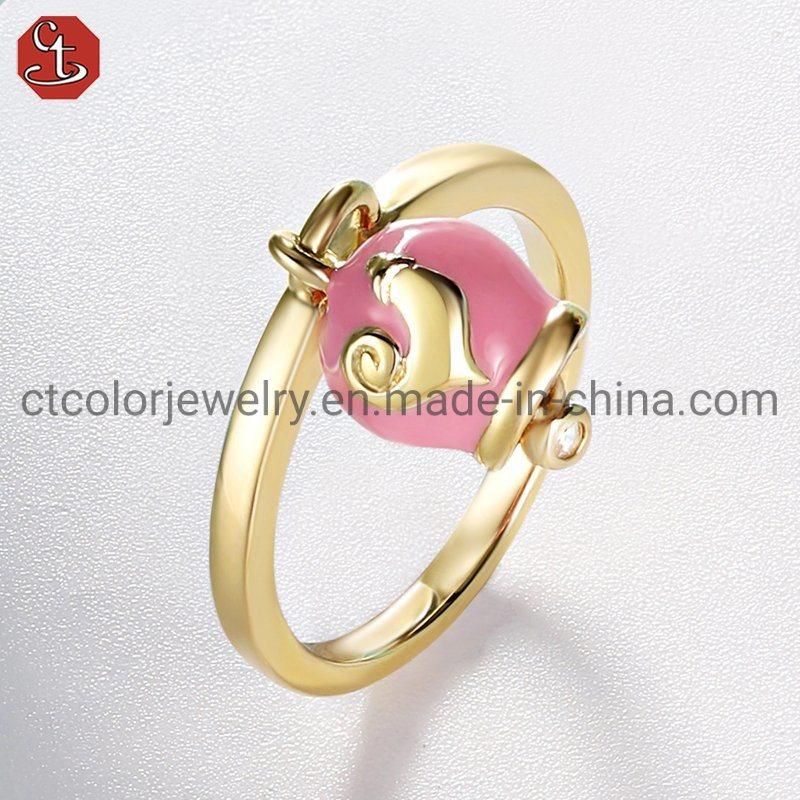 925 Sterling Silver Fashion Jewellery 18K Gold Plated Pink Enamel Bell Bracelet Fine Jewelry for Girls