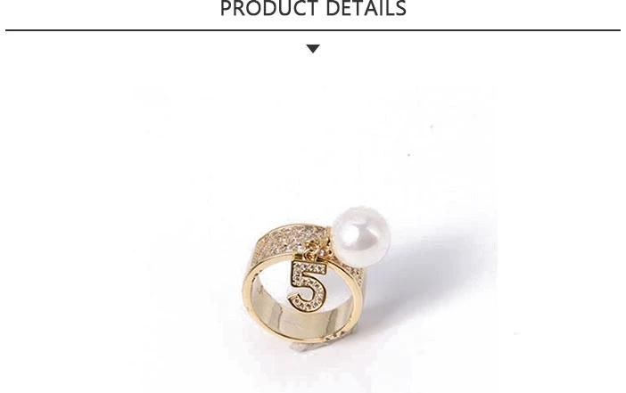 Fancy Fashion Jewelry Pearl Gold Ring with Number 5
