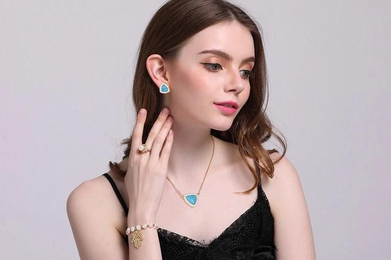 Luxury High Quality Turquoise Triangle Jewelry Set with CNC Zircon