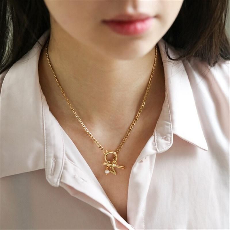 Personalised Initial T-Bar and Toggle Necklace in 18K Gold Fashion Jewelry