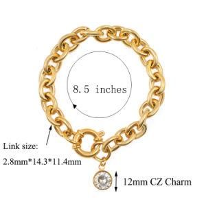 Newest Designers Charms Bracelets Womens Stainless Steel Chunky Gold Oval Link Chain Bracelet with Crystal/Pearl Charm