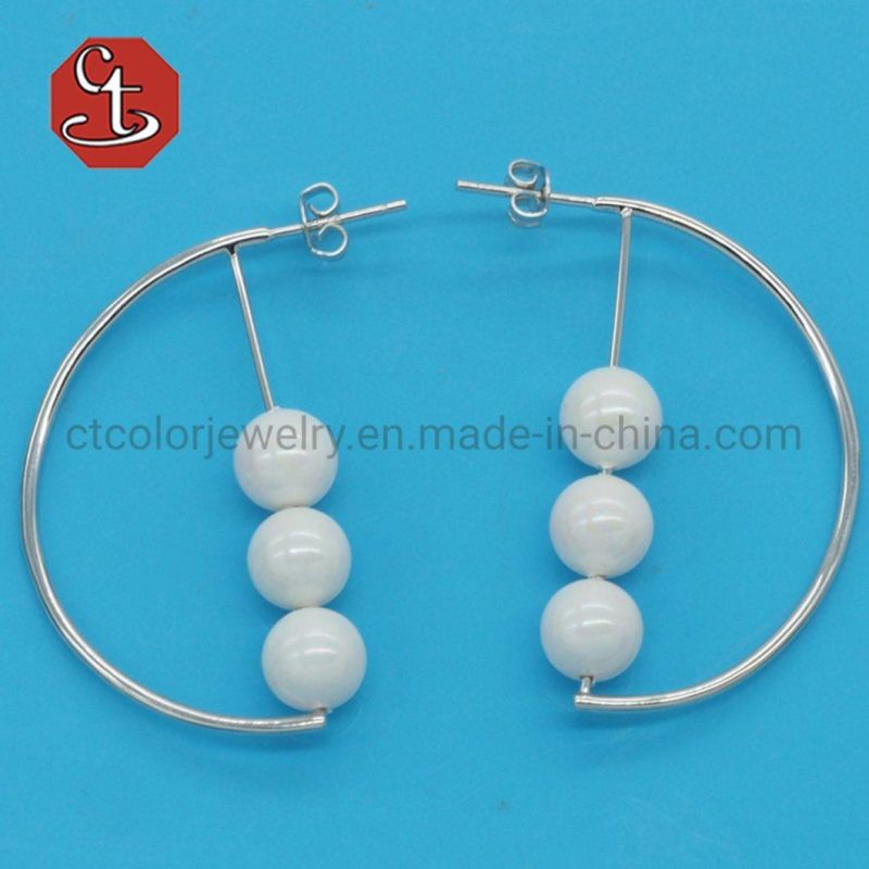 Simple Plain Silver Color Metal Pearl Earrings Fashion Statement Earrings for Women Party Jewelry
