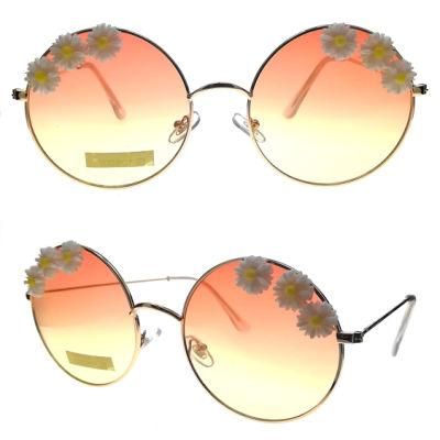 New Style Round Frame Metal Sunglasses with Flowers