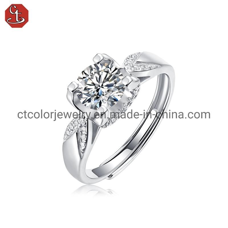 Luxury big Sterling Silver Ring 1ct Moissanite diamond rings for party wedding