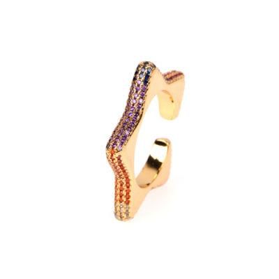 Hip Hop Punk Star Shaped Rings Color Stones Micro Pave CZ Gold Ring Designs for Women