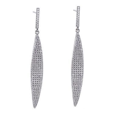 925 Silver Fashion Eye Shape White CZ Long Earring for Ladies