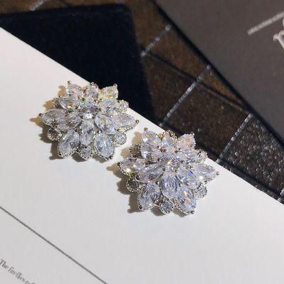 Bride Wedding Sun Flower Snowflake Zircon Stud Earring for Women