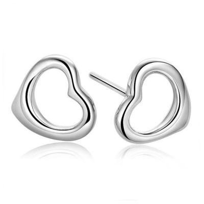 Simple Design 925 Sterling Silver Plain Stud Heart Earrings for Girls