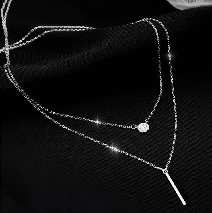 Long Strip Flashing Diamond Round Double Necklace Ladies Clavicle Chain Exquisite Jewelry