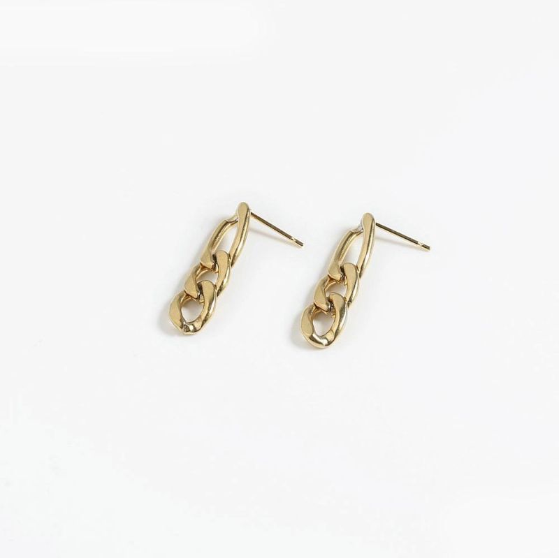 Manufacturer Custom Fashion Jewelry 2022 New Arrival 18K 14K Gold Plated Earring Waterproof Stainless Steel Link Chain Earring Gold 18K
