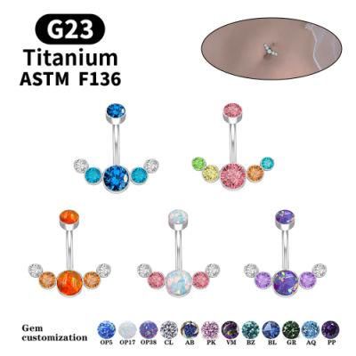 ASTM F136 Titanium Belly Button Rings 14G Belly Ring Setting Opal or Zirconia Navel Piercings Jewelry Anchor Shape