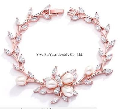Freshwater Pearl and CZ Bridal Statement Bracelet, Wedding Pearl Bracelet Jewelry, Bridesmaid Bracelet, Bridal Jewelry