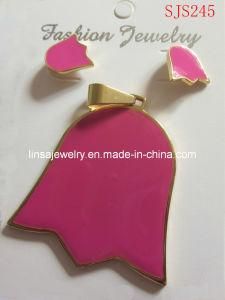 Fashion Pink Enamel Tulip Design Stainless Steel Jewelry Set