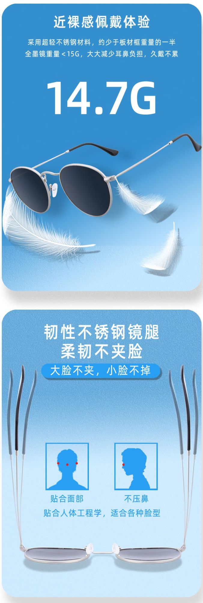 Custom Designer Shades Metal Stainless Steel Round Frame Polarized Sunglasses for Men and Women