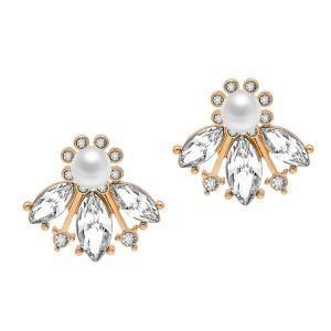 Art Deco Pearl Rhinestone Cluster Bridal Flower Stud Earrings