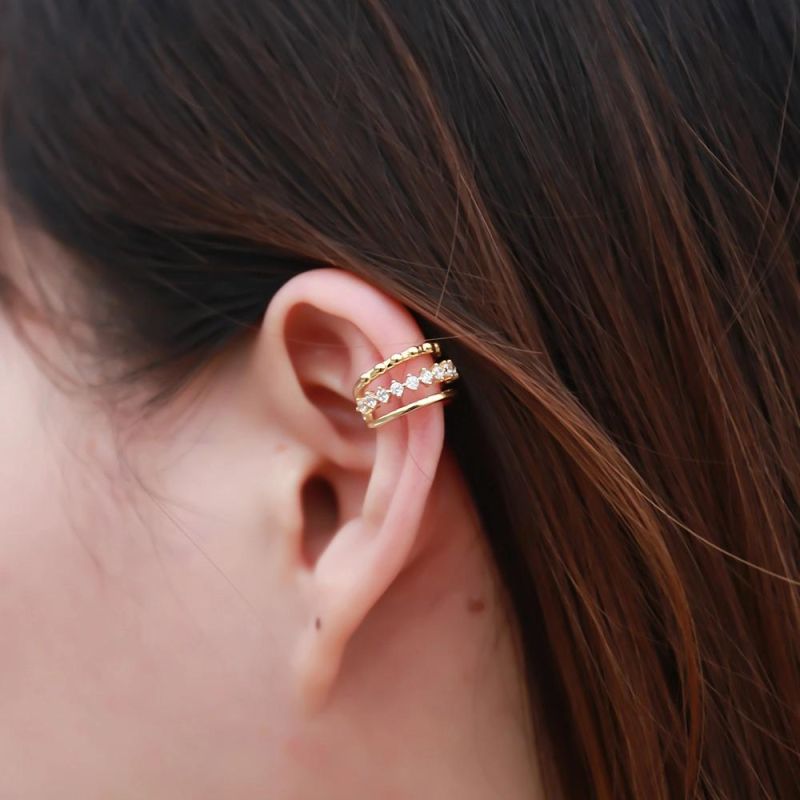 S925 Sterling Silver C-Shaped Princess Style with 3 Lines Zircon Hollow Ear Clip Without Pierced Clip-on Earrings