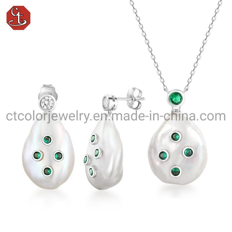 925 silver Elegant Baroque pearl pendent  Jewelry Set for girls