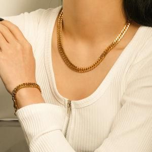 Cuba Stainless Steel 18K Gold Plated Thick Chain Necklace
