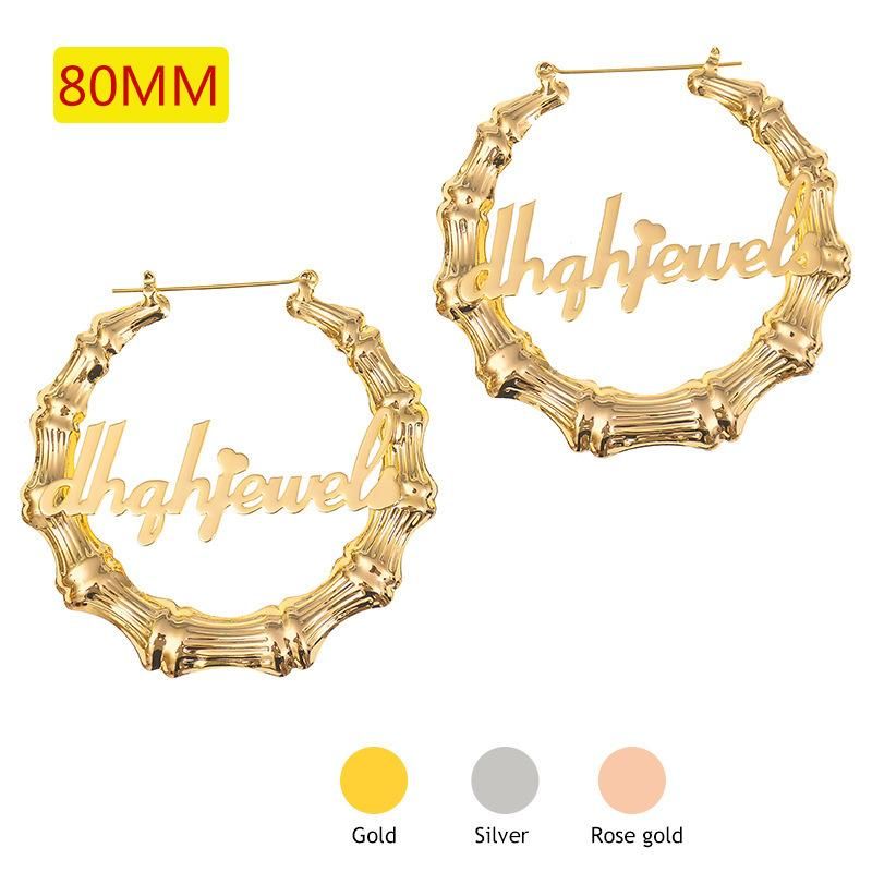 Hot Trending DIY Letters Gold Plated Personalized Big Large Gold Custom Hoop Door Knocker Bamboo Earrings