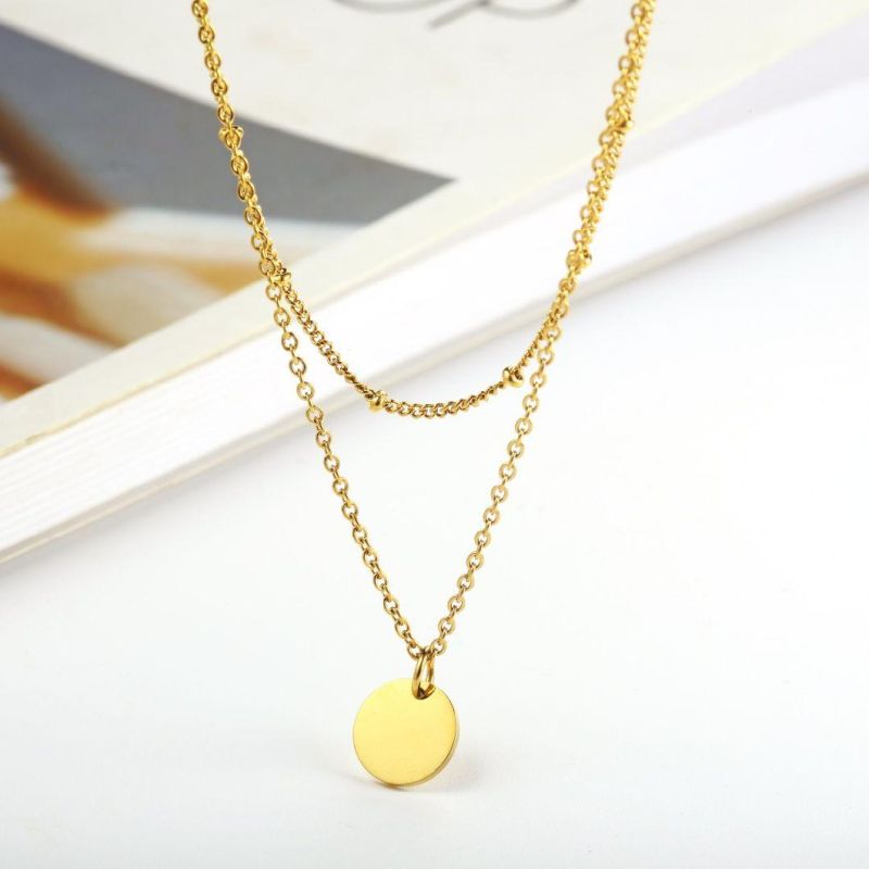 Fashionable Double Chains Necklace, 18K Gold 8mm Pendant Necklace Jewelry for Women