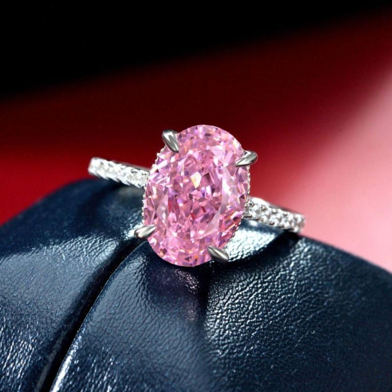 Designer Wholesale Jewelry 9mm*13mm Radiant Cut Oval Pink 5A Zirconia Elegant Engagement 925 Sterling Silver Rings