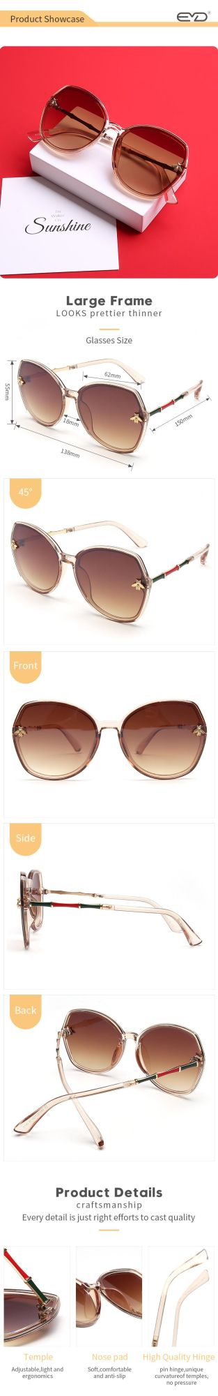 Custom Gradient Shades Brown Sunglasses Polarized Lenses Girl′ S Fashion Sunglasses with Metal Decorated Eyewear