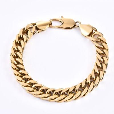New Design High Quality Stainless Steel 14K Gold Plated Fashion Jewelry Men&prime;s Hip Hip Cuban Miami Bracelet